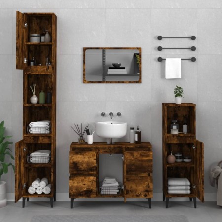 Set de muebles baño 3 pzas madera contrachapada roble ahumado de vidaXL, Muebles de baño - Ref: Foro24-3185610, Precio: 206,1...