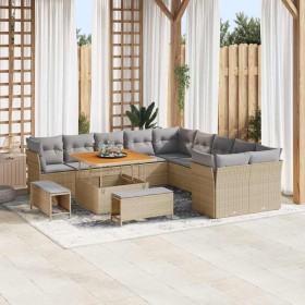 Conjunto de sofá de jardín con cojín 13 pcs Beige y Gris Claro en Sofás de exterior | Comprar online en Foru.es