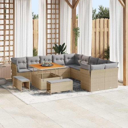 Conjunto de sofá de jardín con cojín 13 pcs Beige y Gris Claro en Sofás de exterior | Comprar online en Foru.es