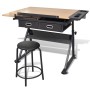 Mesa de dibujo inclinable con 2 cajones y taburete de vidaXL, Mesas para arte y dibujo - Ref: Foro24-20087, Precio: 167,69 €,...