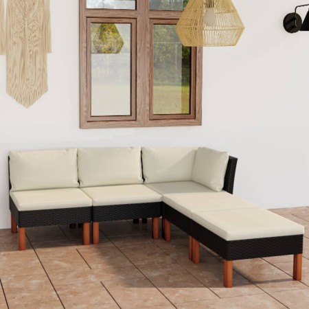 Set de muebles de jardín 5 pzas y cojines ratán sintético negro en Conjuntos de jardín | Comprar online en Foru.es