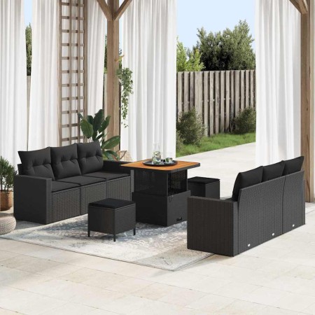 Conjunto de sofá de jardín con cojín Manual 9 pcs Negro en Sofás de exterior | Comprar online en Foru.es