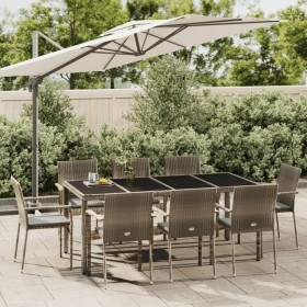 Set comedor jardín 9 pzas y cojines ratán sintético gris de vidaXL, Conjuntos de jardín - Ref: Foro24-3184986, Precio: 643,28...