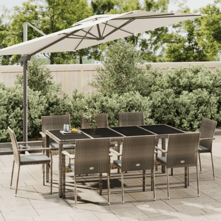 Set comedor jardín 9 pzas y cojines ratán sintético gris de vidaXL, Conjuntos de jardín - Ref: Foro24-3184986, Precio: 643,28...