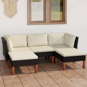 Set de muebles de jardín 5 pzas y cojines ratán sintético negro en Conjuntos de jardín | Comprar online en Foru.es