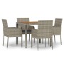 Set comedor de jardín 5 piezas con cojines ratán sintético gris de vidaXL, Conjuntos de jardín - Ref: Foro24-3185018, Precio:...