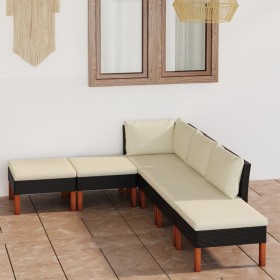 Set de muebles de jardín 6 pzas y cojines ratán sintético negro en Conjuntos de jardín | Comprar online en Foru.es