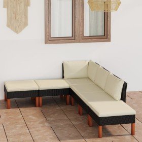 Set de muebles de jardín 6 pzas y cojines ratán sintético negro en Conjuntos de jardín | Comprar online en Foru.es
