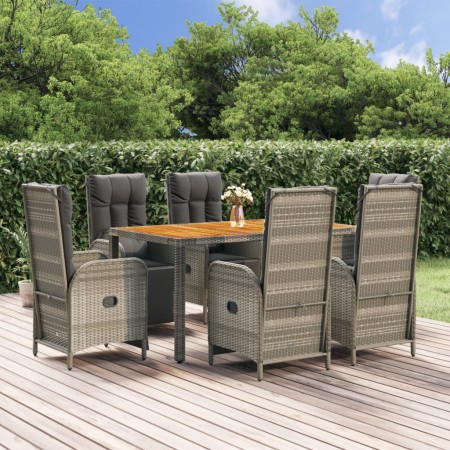 Set comedor jardín 7 pzas y cojines ratán sintético gris de vidaXL, Conjuntos de jardín - Ref: Foro24-3185047, Precio: 909,58...