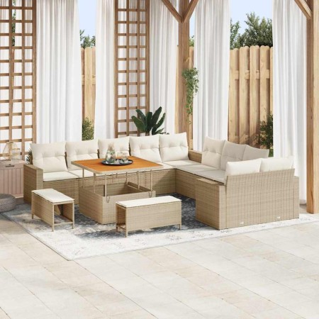 Conjunto de sofá de jardín con cojín 13 pcs beige y crema en Sofás de exterior | Comprar online en Foru.es