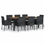 Set de comedor de jardín 9 pzas y cojines ratán sintético negro de vidaXL, Conjuntos de jardín - Ref: Foro24-3185016, Precio:...