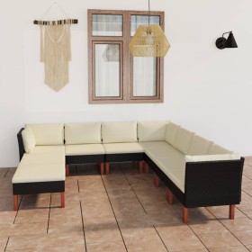 Set de muebles de jardín 9 pzas y cojines ratán sintético negro en Conjuntos de jardín | Comprar online en Foru.es