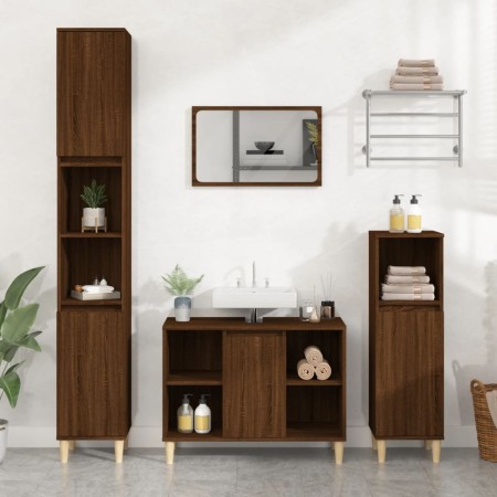 Set de muebles baño 3 pzas madera contrachapada roble marrón de vidaXL, Muebles de baño - Ref: Foro24-3185620, Precio: 194,73...