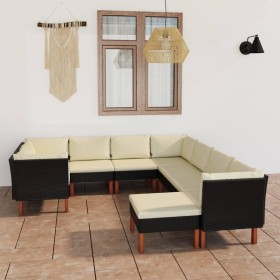 Set de muebles de jardín 9 pzas y cojines ratán sintético negro en Conjuntos de jardín | Comprar online en Foru.es