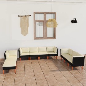 Set de muebles de jardín 10 pzas cojines ratán sintético negro en Conjuntos de jardín | Comprar online en Foru.es