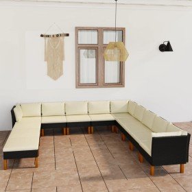 Set de muebles de jardín 12 pzas y cojines ratán sintético negro en Conjuntos de jardín | Comprar online en Foru.es