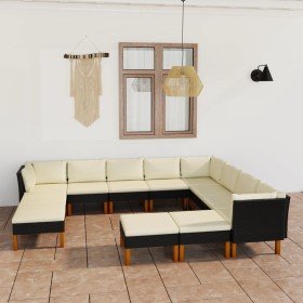 Set de muebles de jardín 12 pzas y cojines ratán sintético negro en Conjuntos de jardín | Comprar online en Foru.es