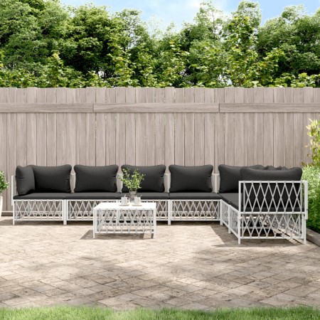 Juego de muebles de jardín 8 piezas con cojines acero blanco de vidaXL, Conjuntos de jardín - Ref: Foro24-3186884, Precio: 52...