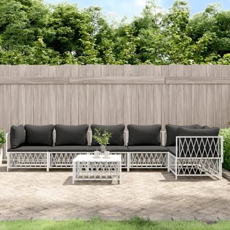Juego de muebles de jardín 7 piezas con cojines acero blanco de vidaXL, Conjuntos de jardín - Ref: Foro24-3186878, Precio: 44...