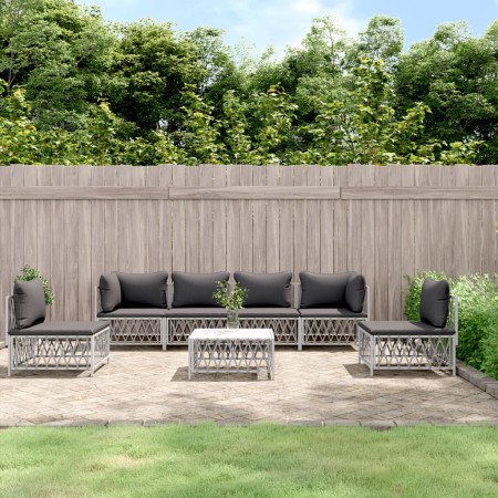 Juego de muebles de jardín 7 piezas con cojines acero blanco de vidaXL, Conjuntos de jardín - Ref: Foro24-3186844, Precio: 46...