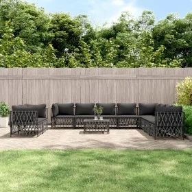 Juego muebles de jardín 11 pzas y cojines acero gris antracita de vidaXL, Conjuntos de jardín - Ref: Foro24-3186929, Precio: ...