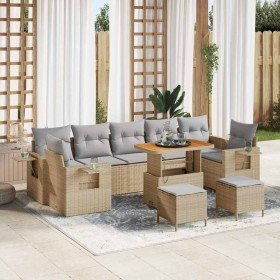 Conjunto de sofá de jardín con cojín 10 pcs beige y gris claro en Sofás de exterior | Comprar online en Foru.es
