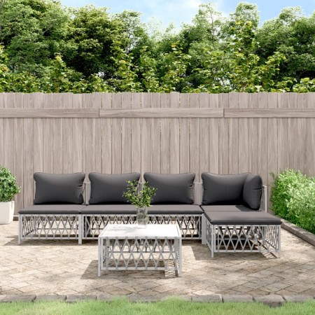 Juego de muebles de jardín 6 piezas y cojines acero blanco de vidaXL, Conjuntos de jardín - Ref: Foro24-3186858, Precio: 370,...