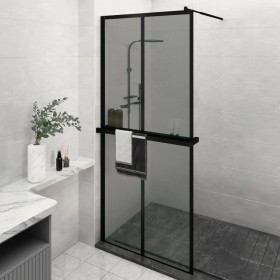 Mampara ducha con estante vidrio ESG y aluminio negro 90x195 cm de vidaXL, Paredes y mamparas de ducha - Ref: Foro24-3185465,...