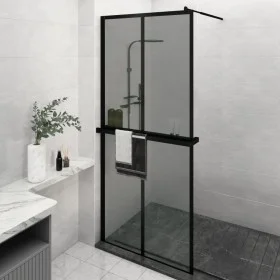 Mampara ducha con estante vidrio ESG y aluminio negro 90x195 cm de vidaXL, Paredes y mamparas de ducha - Ref: Foro24-3185465,...