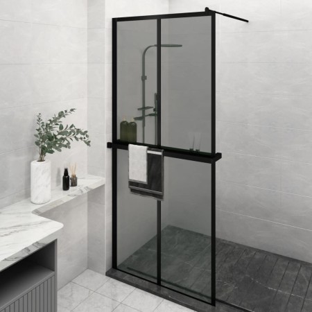 Mampara ducha con estante vidrio ESG y aluminio negro 90x195 cm de vidaXL, Paredes y mamparas de ducha - Ref: Foro24-3185465,...