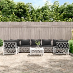Juego de muebles de jardín 8 piezas con cojines acero blanco de vidaXL, Conjuntos de jardín - Ref: Foro24-3186924, Precio: 51...