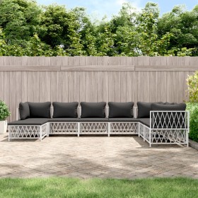 Juego de muebles de jardín 8 piezas con cojines acero blanco de vidaXL, Conjuntos de jardín - Ref: Foro24-3186912, Precio: 52...