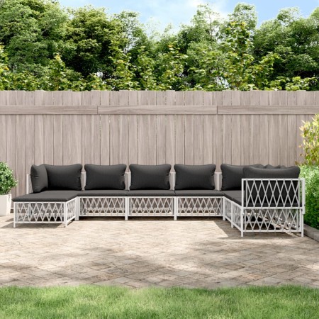 Juego de muebles de jardín 8 piezas con cojines acero blanco de vidaXL, Conjuntos de jardín - Ref: Foro24-3186912, Precio: 52...