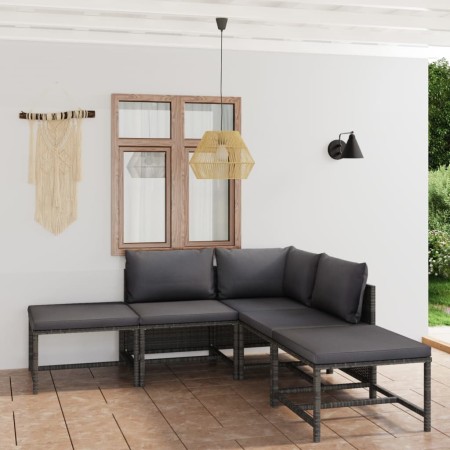 Set de muebles de jardín 6 pzas y cojines ratán sintético gris en Conjuntos de jardín | Comprar online en Foru.es