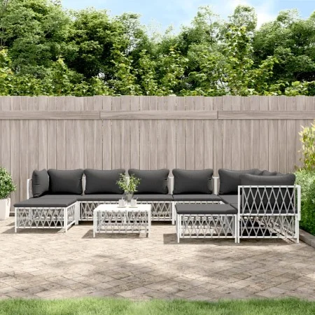 Juego de muebles de jardín 10 piezas con cojines acero blanco de vidaXL, Conjuntos de jardín - Ref: Foro24-3186930, Precio: 6...
