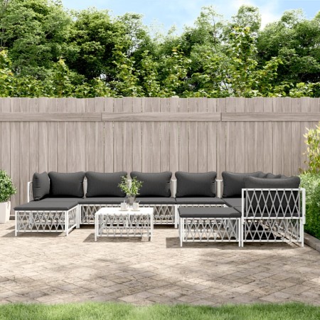 Juego de muebles de jardín 10 piezas con cojines acero blanco de vidaXL, Conjuntos de jardín - Ref: Foro24-3186930, Precio: 6...