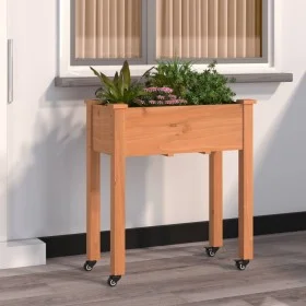 Planter with lining and wheels in brown fir wood 71x37x80 cm by vidaXL, Pots and planters - Ref: Foro24-3157824, Price: 69,20...