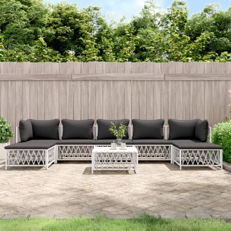 Juego de muebles de jardín 8 piezas con cojines acero blanco de vidaXL, Conjuntos de jardín - Ref: Foro24-3186906, Precio: 47...