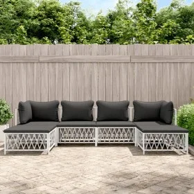 Juego de muebles de jardín 6 piezas con cojines acero blanco de vidaXL, Conjuntos de jardín - Ref: Foro24-3186900, Precio: 34...