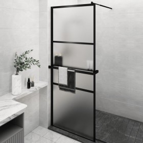 Mampara ducha con estante vidrio ESG y aluminio negro 80x195 cm de vidaXL, Paredes y mamparas de ducha - Ref: Foro24-3185451,...