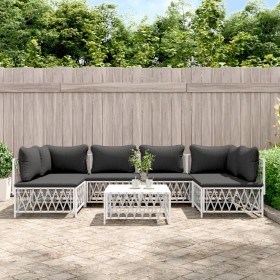 Juego de muebles de jardín 7 piezas acero con cojines blanco de vidaXL, Conjuntos de jardín - Ref: Foro24-3186910, Precio: 46...
