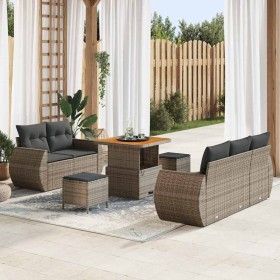 Conjunto de sofá de jardín con cojín 8 pcs Gris ratán sintético en Sofás de exterior | Comprar online en Foru.es