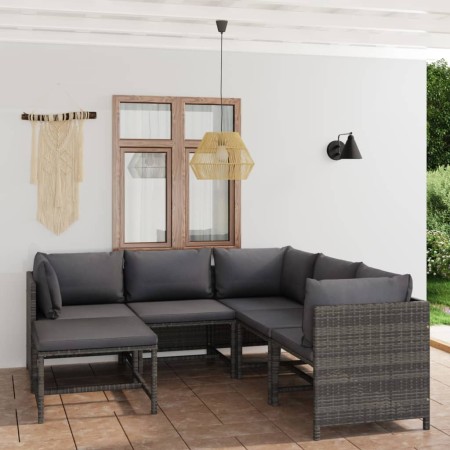 Set de muebles de jardín 6 pzas y cojines ratán sintético gris en Conjuntos de jardín | Comprar online en Foru.es