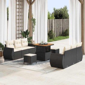 Conjunto de sofá de jardín 9 pcs Negro y crema ratán sintético en Sofás de exterior | Comprar online en Foru.es