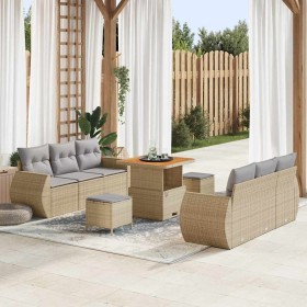 Conjunto de sofá de jardín con cojín 9 pcs Beige y Gris Claro en Sofás de exterior | Comprar online en Foru.es