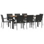 Set de comedor de jardín 9 pzas y cojines ratán sintético negro de vidaXL, Conjuntos de jardín - Ref: Foro24-3184992, Precio:...
