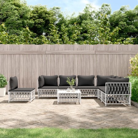 Juego de muebles de jardín 8 piezas con cojines acero blanco de vidaXL, Conjuntos de jardín - Ref: Foro24-3186890, Precio: 52...