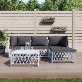 Juego de muebles de jardín 5 piezas y cojines acero blanco de vidaXL, Conjuntos de jardín - Ref: Foro24-3186862, Precio: 281,...