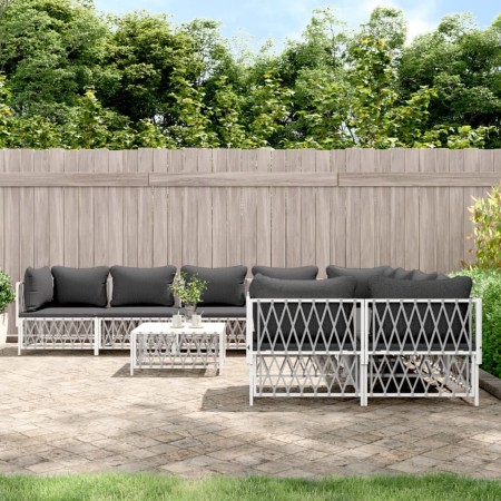 Juego de muebles de jardín 9 piezas con cojines acero blanco de vidaXL, Conjuntos de jardín - Ref: Foro24-3186932, Precio: 62...
