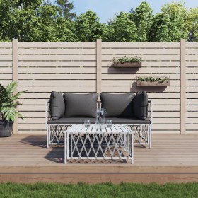 Juego de muebles de jardín 3 piezas con cojines acero blanco de vidaXL, Conjuntos de jardín - Ref: Foro24-3186814, Precio: 16...